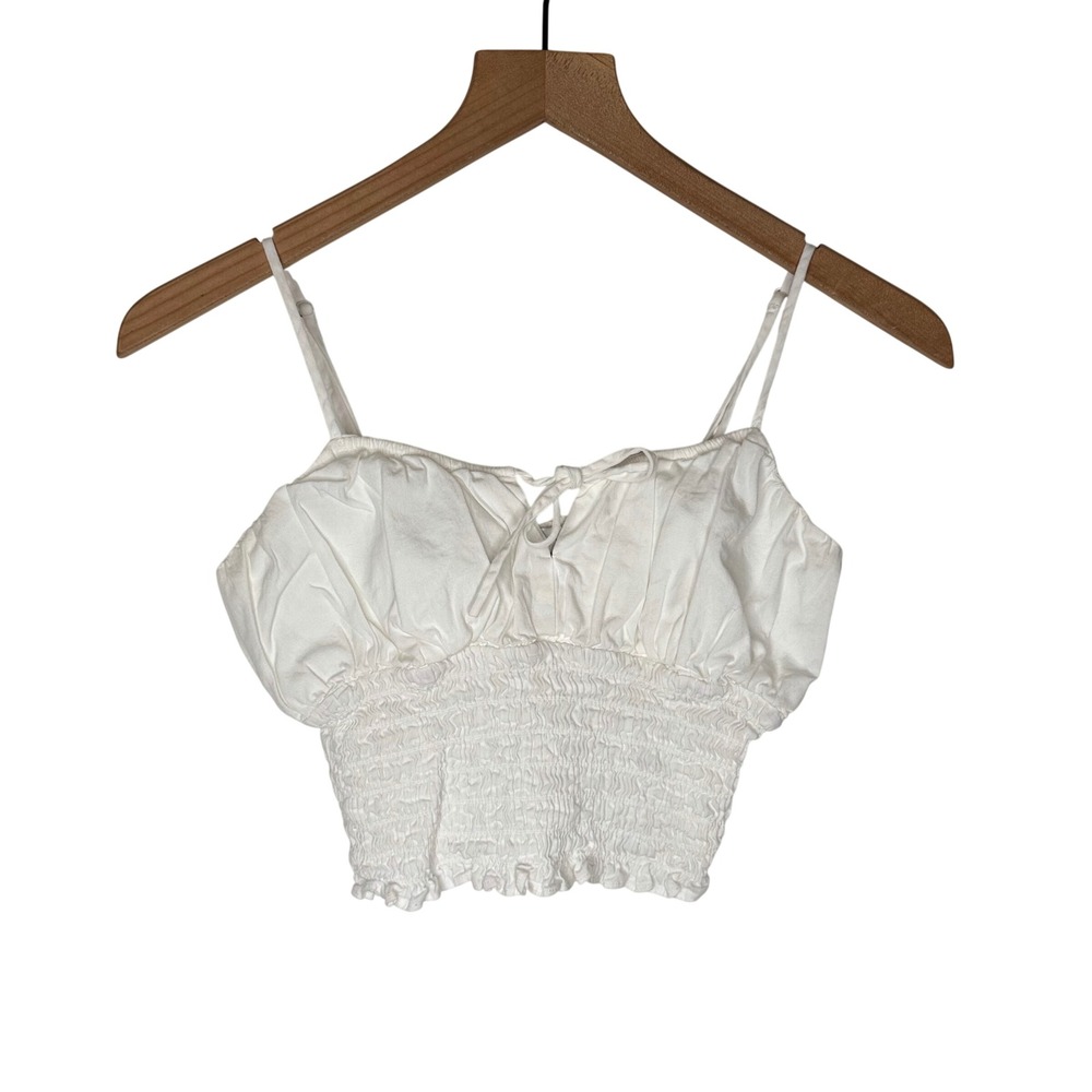 Milkmaid Smocked Crop Top Womens XS White‎ coquette festival Cottagecore Fairy
